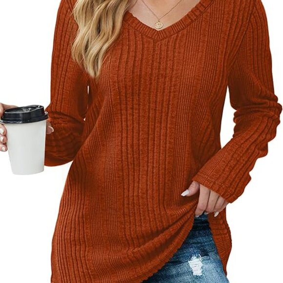 Womens Long Sleeve V Neck Top Tunic Lightweight Casual Fall Winter Shirt - Picture 3 of 4